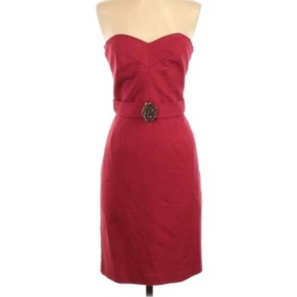 Trina Turk Red Strapless Bodycon Dress with Brass Embellishment Size 2